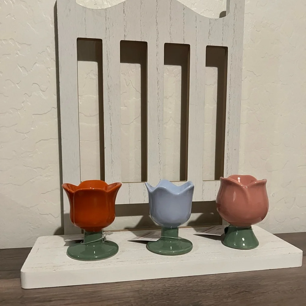 Target Bullseyes Playground Easter Ceramic Flower Egg Holder & Eggs Set of 3